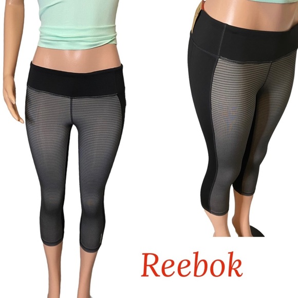 NWT REEBOK Gray and Black Capri-Length Athletic Leggings Size Small - Picture 1 of 9